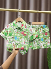 Green Rabbit Print Boys Shirt & Shorts Set