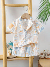White Palm Tree Print Boys Shirt & Shorts Set