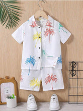 Kids White Coconut Tree Print Summer Co-ord Set