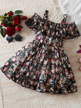 Black printed floral princess dress