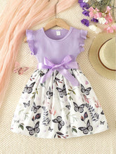 Purple butterfly printed floral girl dress