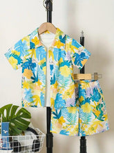 Kids Tropical Floral Summer Outfit – Yellow & Blue Shirt & Shorts Set