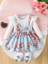 Sky blue flower printed polka western frock