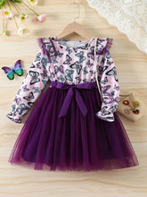 Purple butterfly printed girl dress