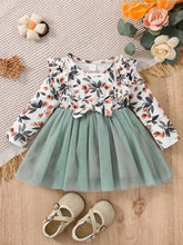 Peach flower ribbon printed girls frock