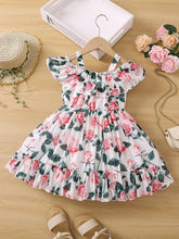 White flower printed princess girls dress
