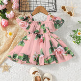 Pink flower printed girls floral dress