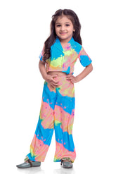 Blue abstract printed night co-rd set for kids