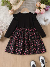Chic Black & Floral Princess Dress – Stylish Elegance for Little Girls