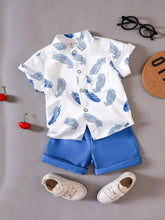 Blue leaf printed shirt and short for kides