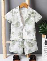 Green leaf printed kids shirt & short