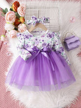 Elegant Purple Floral Tulle Dress with Matching Headband