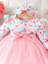 Adorable Pink Floral Tulle Dress with Matching Headband