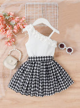 Chic Black & White Houndstooth Skirt Set