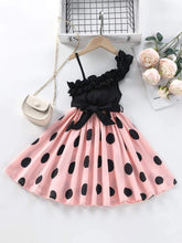 Stylish One-Shoulder Polka Dot Dress for Girls – Black & Pink