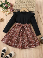 Elegant Long-Sleeve Floral Dress for Girls – Black & Brown