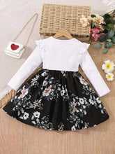 Elegant White & Black Floral Dress for Girls
