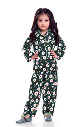 Dark green floral printed night co-rd set for kids