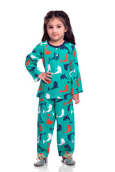 Turquoise shark printed night co-rd set for kids