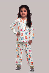 White digital printed night co-ord set for kids