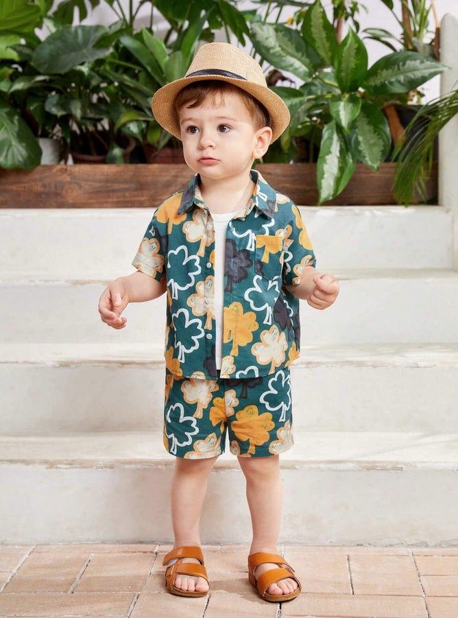 Kids Green Tropical Leaf Print Summer Co-ord Set