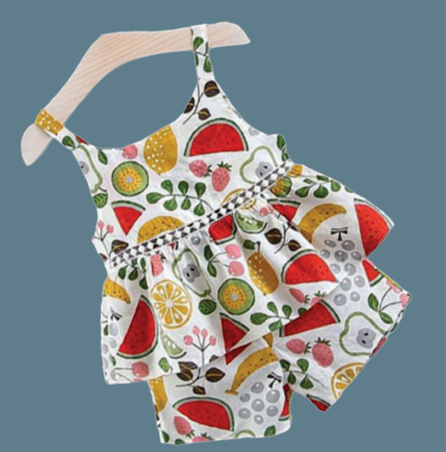 Multi printed fruit top & short for girls