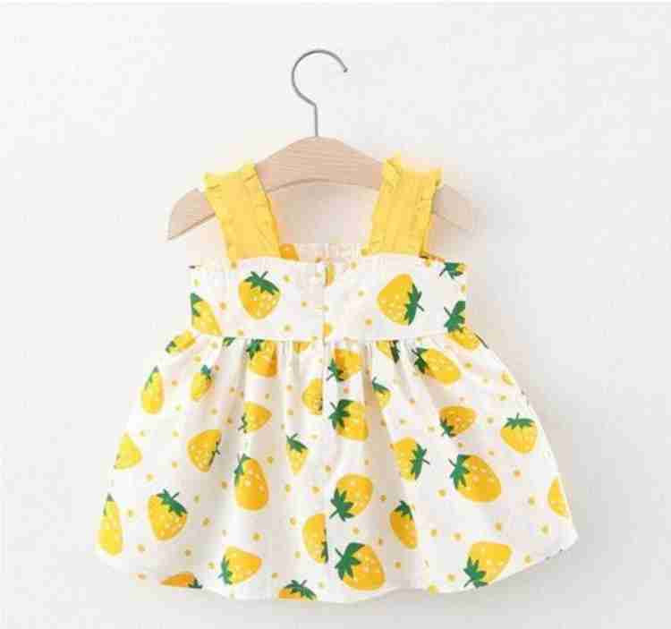 Yellow Printed Strawberry Frock For Girl