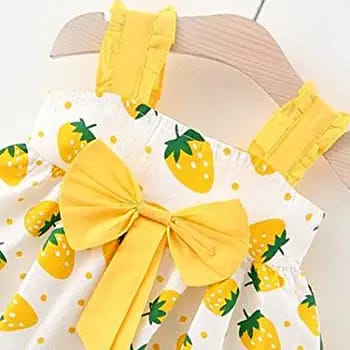 Yellow Printed Strawberry Frock For Girl