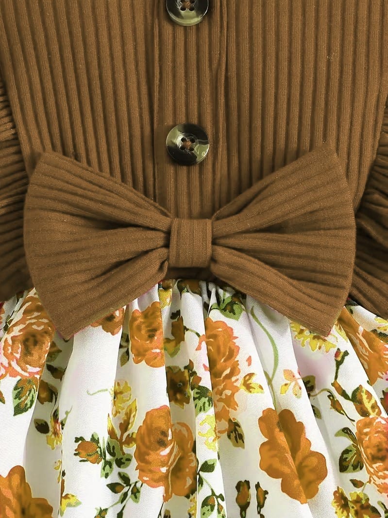 Elegant Brown & Floral Baby Girl Dress