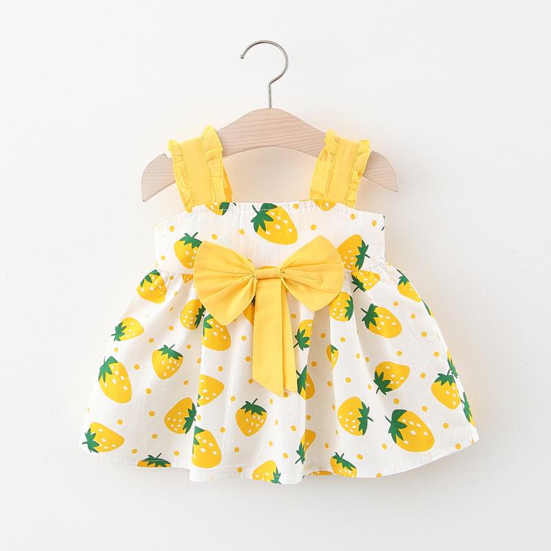 Yellow Printed Strawberry Frock For Girl