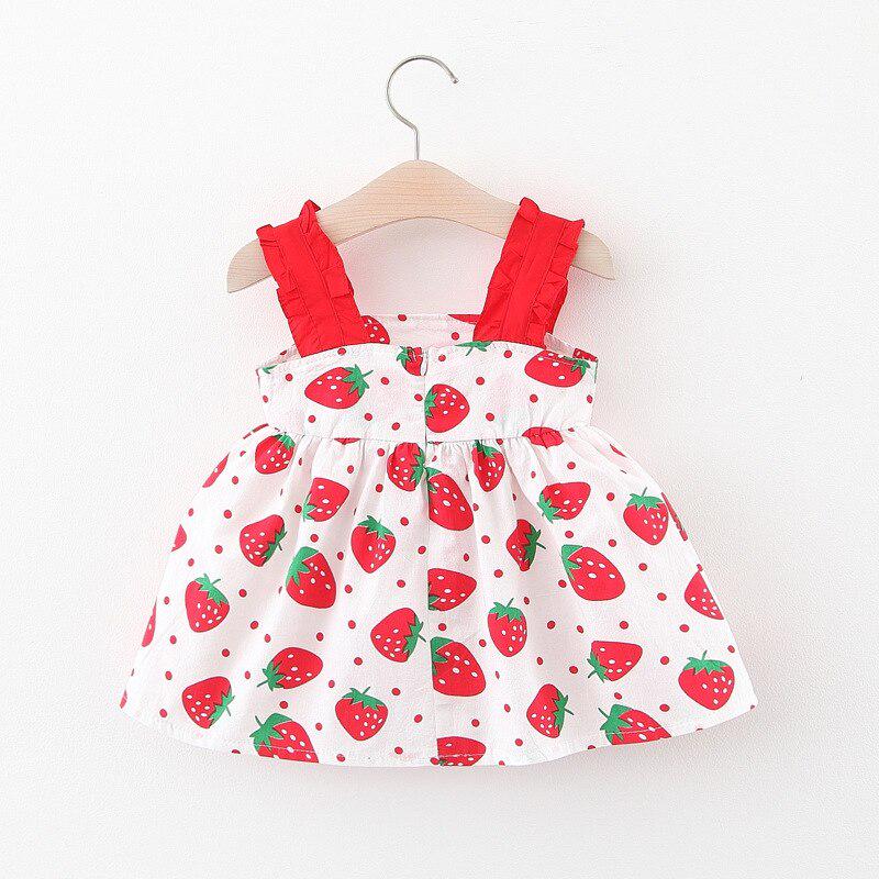 Red Printed Strawberry Frock For Girl