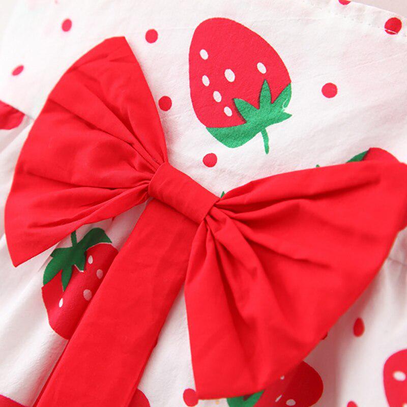 Red Printed Strawberry Frock For Girl