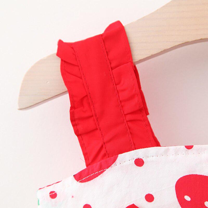 Red Printed Strawberry Frock For Girl