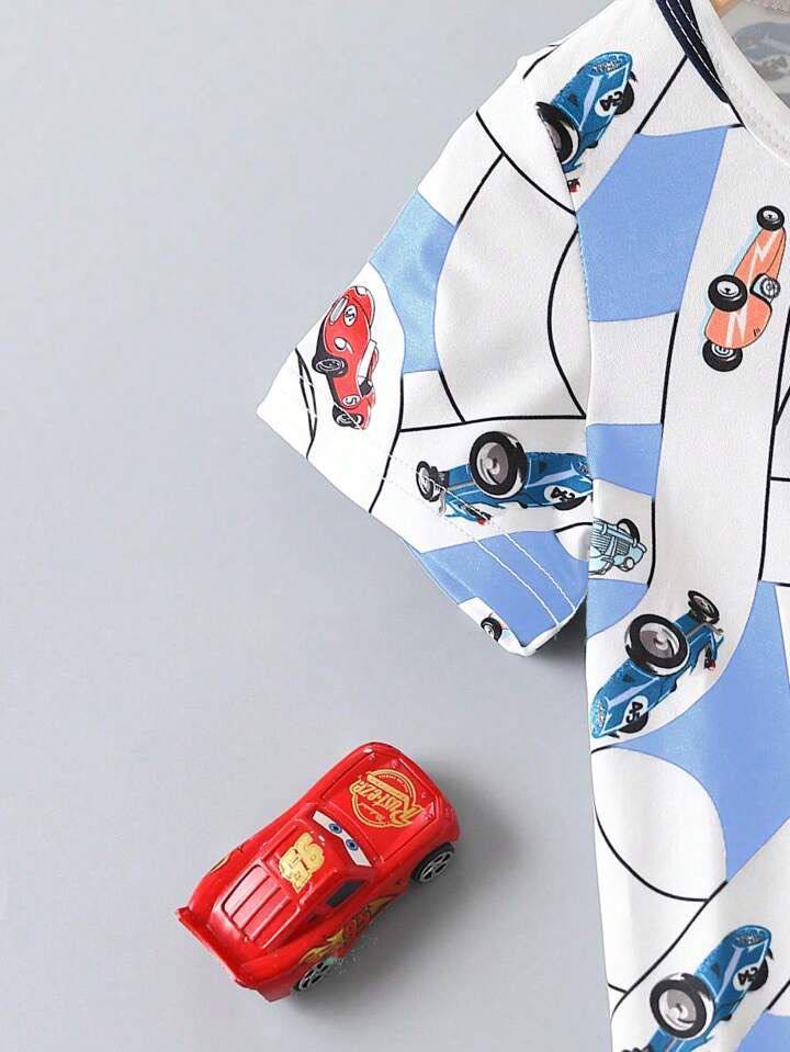 Blue car printed t-shirt & short for kids