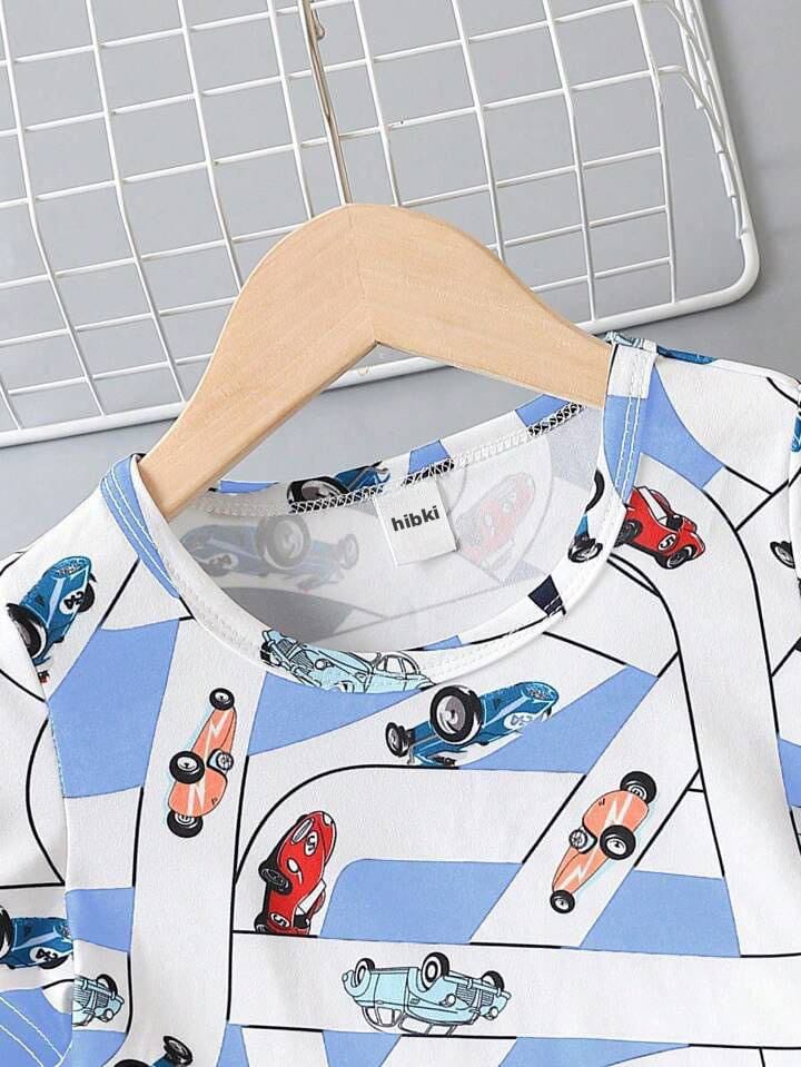 Blue car printed t-shirt & short for kids