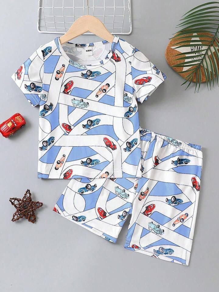 Blue car printed t-shirt & short for kids