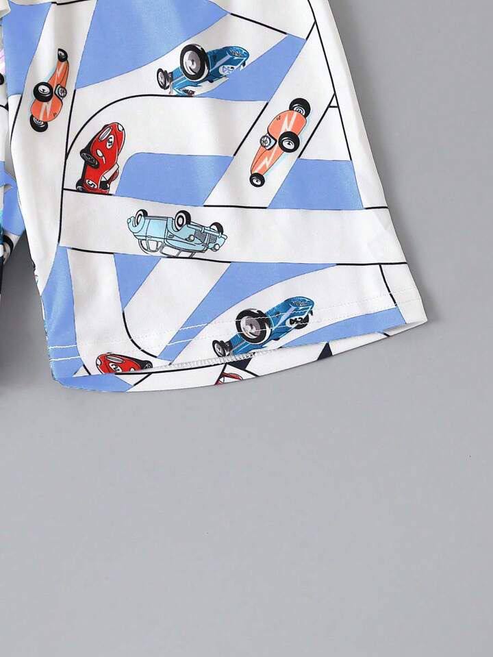 Blue car printed t-shirt & short for kids