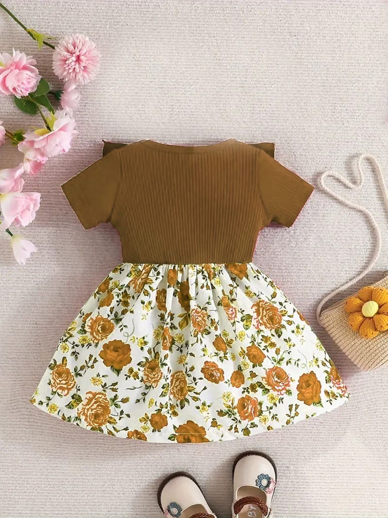 Elegant Brown & Floral Baby Girl Dress