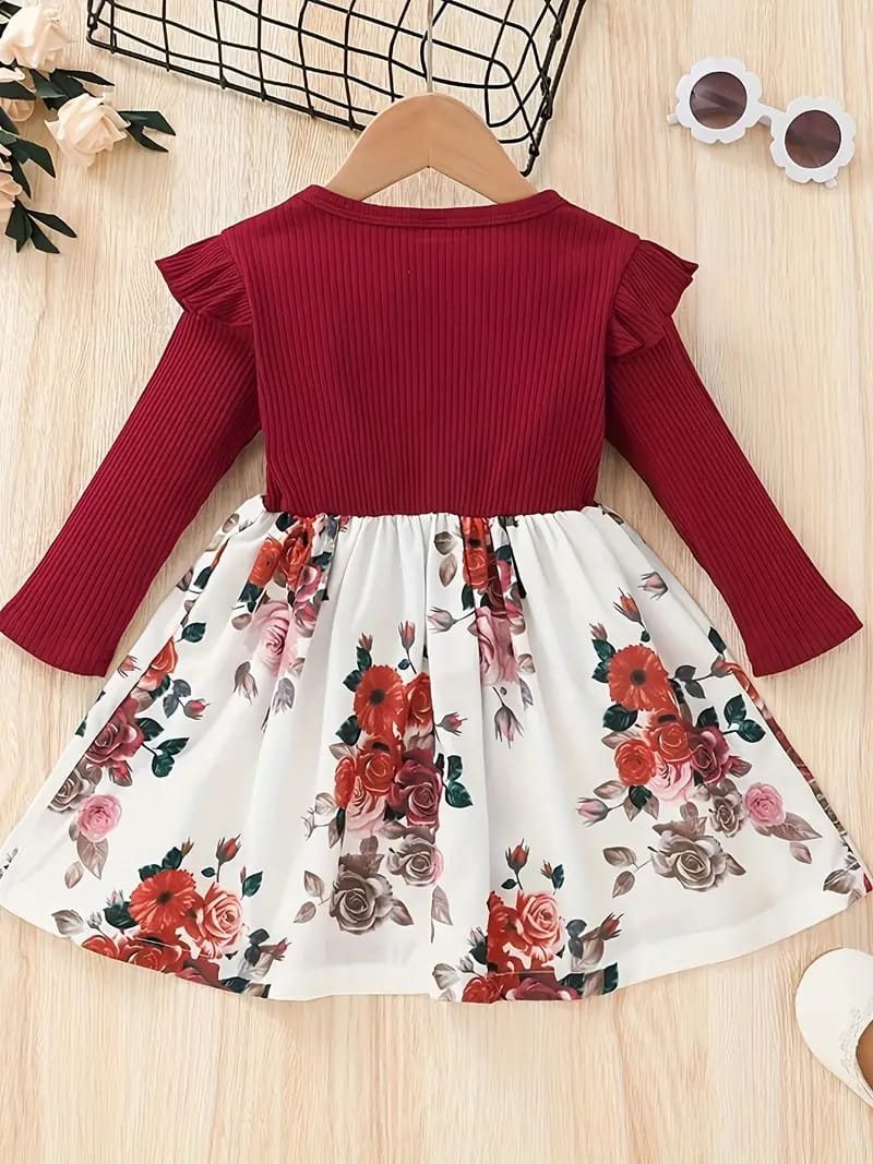 Red flower western design dress