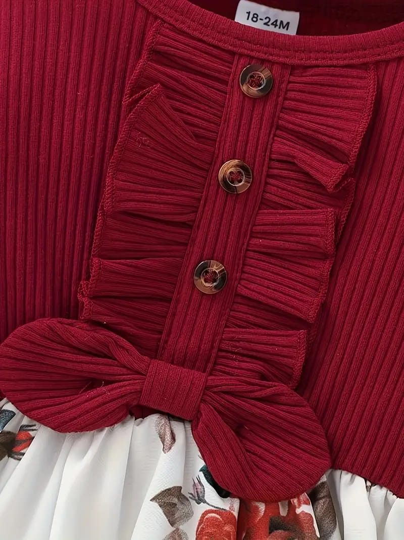 Red flower western design dress