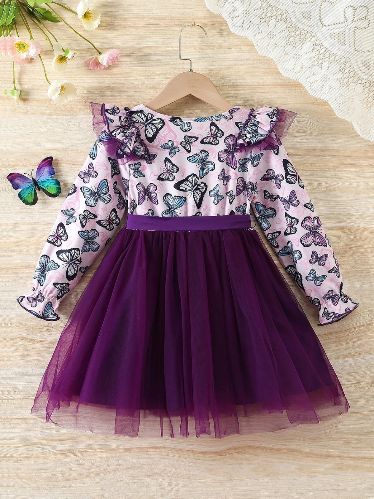 Purple butterfly printed girl dress