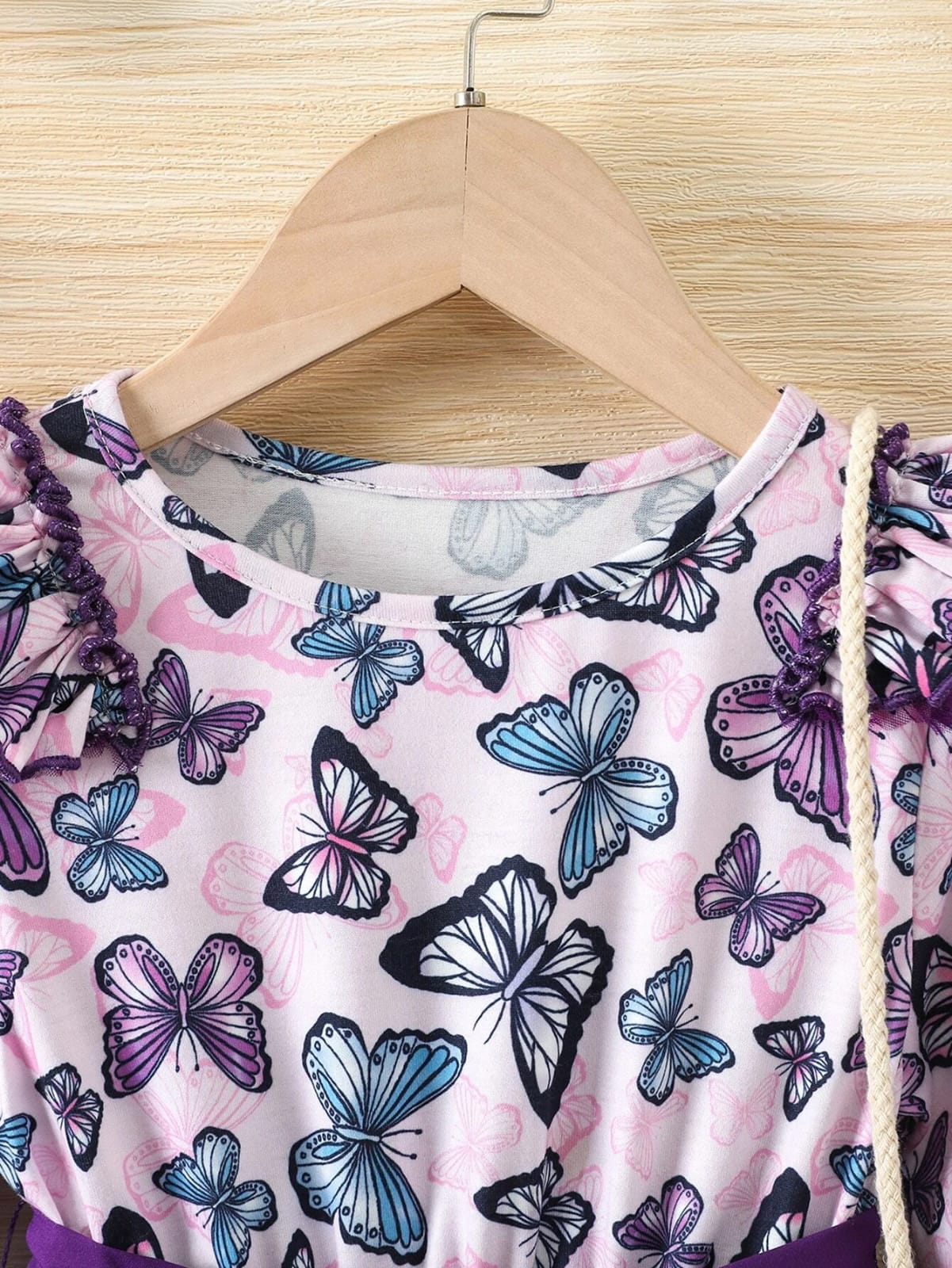 Purple butterfly printed girl dress