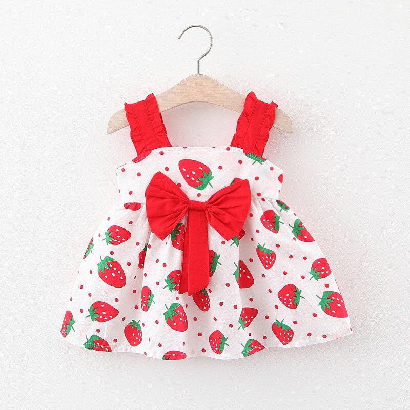 Red Printed Strawberry Frock For Girl