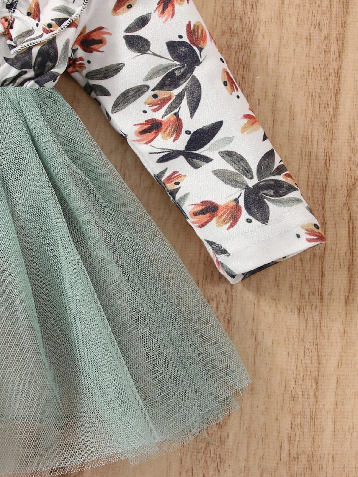 Peach flower ribbon printed girls frock