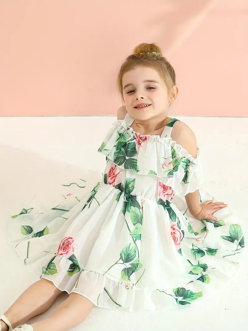 Flower printed cute girls disney dress