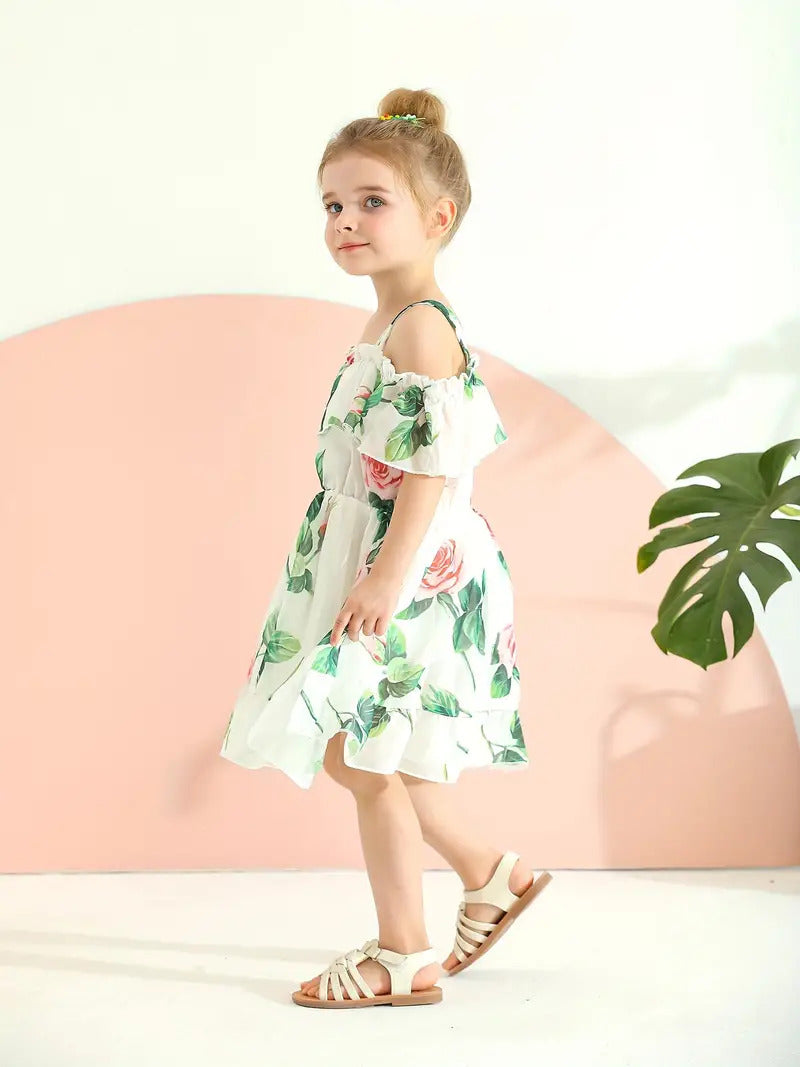 Flower printed cute girls disney dress