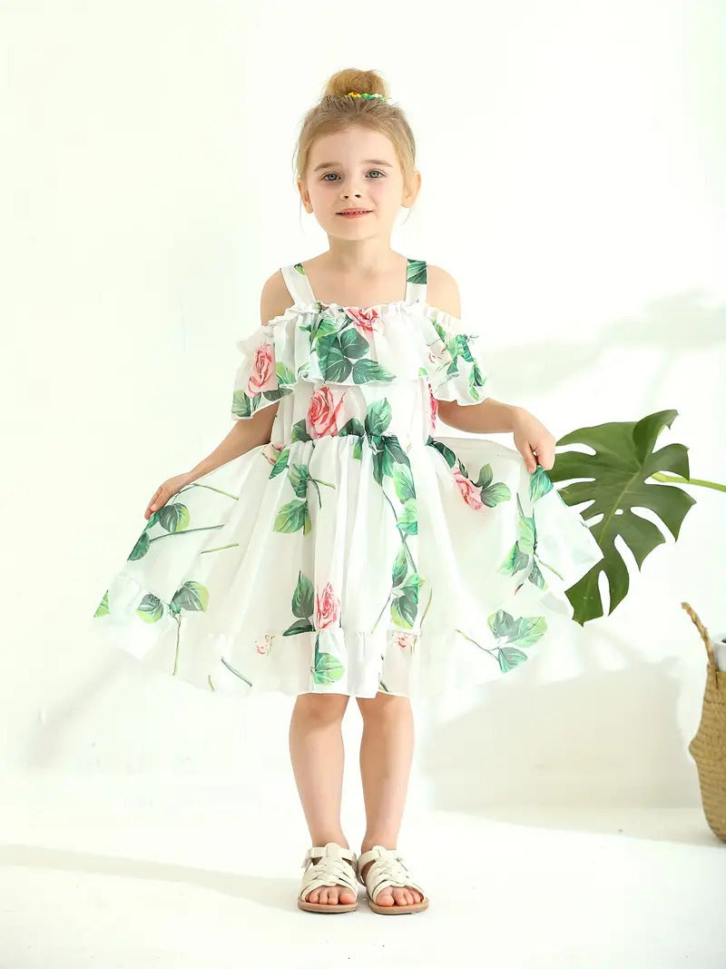 Flower printed cute girls disney dress