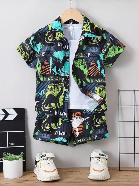 Black Dinosaur Print Kids Night Suit – Half Sleeve Shirt & Shorts