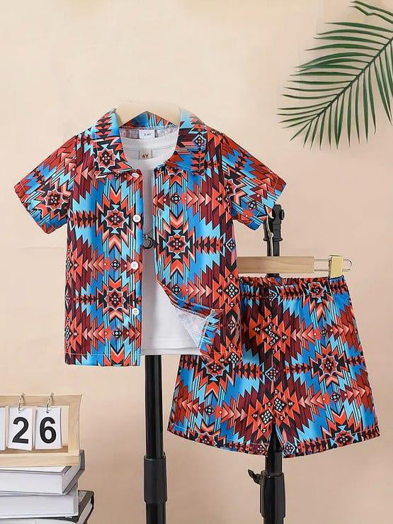 Bold Tribal Print Kids Summer Set – Shirt & Shorts