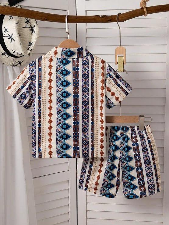 Vintage Tribal Stripe Kids Outfit Set – Shirt & Shorts